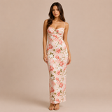 Rosario - Vestido maxi floral con tirantes finos y silueta ceñida