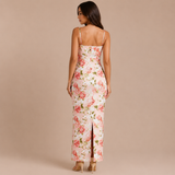 Rosario - Vestido maxi floral con tirantes finos y silueta ceñida