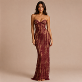 Gabriela - Vestido maxi strapless con corpiño y silueta ceñida