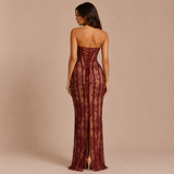 Gabriela - Vestido maxi strapless con corpiño y silueta ceñida