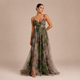 Mónica - vestido fluido de tul drapeado con escote cruzado y falda vaporosa