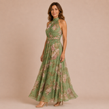 Marta - Vestido midi de cuello halter con cinturón fruncido