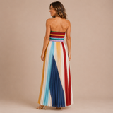 Paloma - Vestido palabra de honor plisado con estampado multicolor de rayas