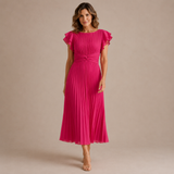 Cristina - Vestido midi plisado con mangas de volante