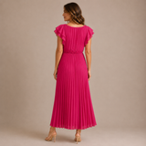 Cristina - Vestido midi plisado con mangas de volante