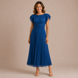 Cristina - Vestido midi plisado con mangas de volante