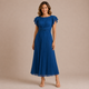 Cristina - Vestido midi plisado con mangas de volante