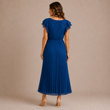 Cristina - Vestido midi plisado con mangas de volante