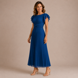 Cristina - Vestido midi plisado con mangas de volante