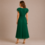Cristina - Vestido midi plisado con mangas de volante