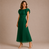 Cristina - Vestido midi plisado con mangas de volante