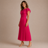 Cristina - Vestido midi plisado con mangas de volante
