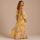 Adriana - Vestido de manga larga con estampado tie-dye plisado