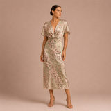 Laura - Vestido midi drapeado con nudo frontal