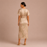 Laura - Vestido midi drapeado con nudo frontal