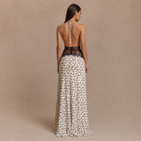 Anita - vestido halter drapeado con cintura de encaje y falda fluida estampada