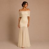 Adella - Vestido Escote Asimétrico con Abertura Drapada
