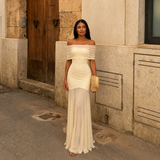 Adella - Vestido Escote Asimétrico con Abertura Drapada