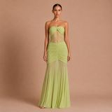 Eugenia - Vestido Maxi Drapeado Cintura Ilusión