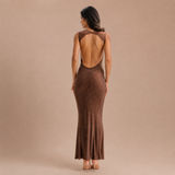 Jasmyn - Vestido Chocolate Crystal Mesh Maxi