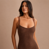 Jasmyn - Vestido Chocolate Crystal Mesh Maxi