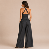 Verónica - Mono halter cruzado con pernera ancha y bolsillos