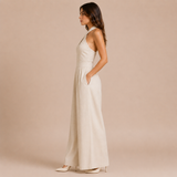 Verónica - Mono halter cruzado con pernera ancha y bolsillos