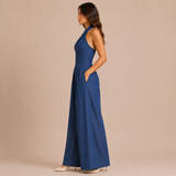Verónica - Mono halter cruzado con pernera ancha y bolsillos