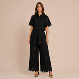 Cecilia - Conjunto de encaje bordado y pantalón palazzo con lazo