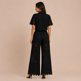 Cecilia - Conjunto de encaje bordado y pantalón palazzo con lazo