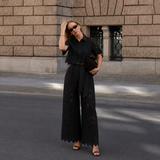 Cecilia - Conjunto de encaje bordado y pantalón palazzo con lazo