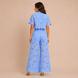 Cecilia - Conjunto de encaje bordado y pantalón palazzo con lazo