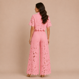 Cecilia - Conjunto de encaje bordado y pantalón palazzo con lazo