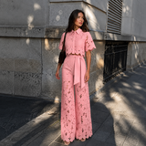 Cecilia - Conjunto de encaje bordado y pantalón palazzo con lazo