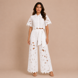 Cecilia - Conjunto de encaje bordado y pantalón palazzo con lazo