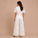 Cecilia - Conjunto de encaje bordado y pantalón palazzo con lazo