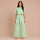 Cecilia - Conjunto de encaje bordado y pantalón palazzo con lazo