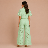 Cecilia - Conjunto de encaje bordado y pantalón palazzo con lazo