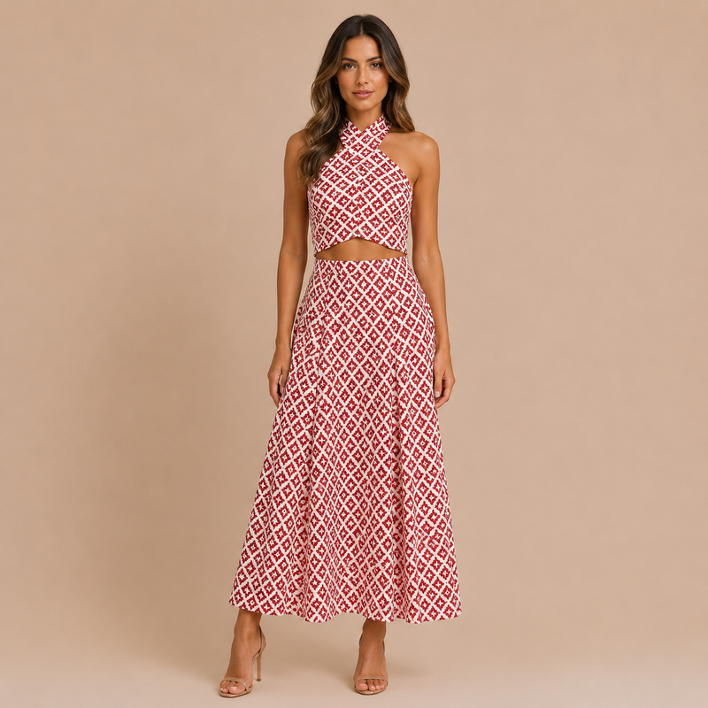 Aitana - Conjunto estampado geométrico con falda midi