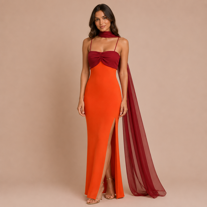 Carlota - Vestido maxi bicolor con silueta ceñida