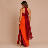 Carlota - Vestido maxi bicolor con silueta ceñida