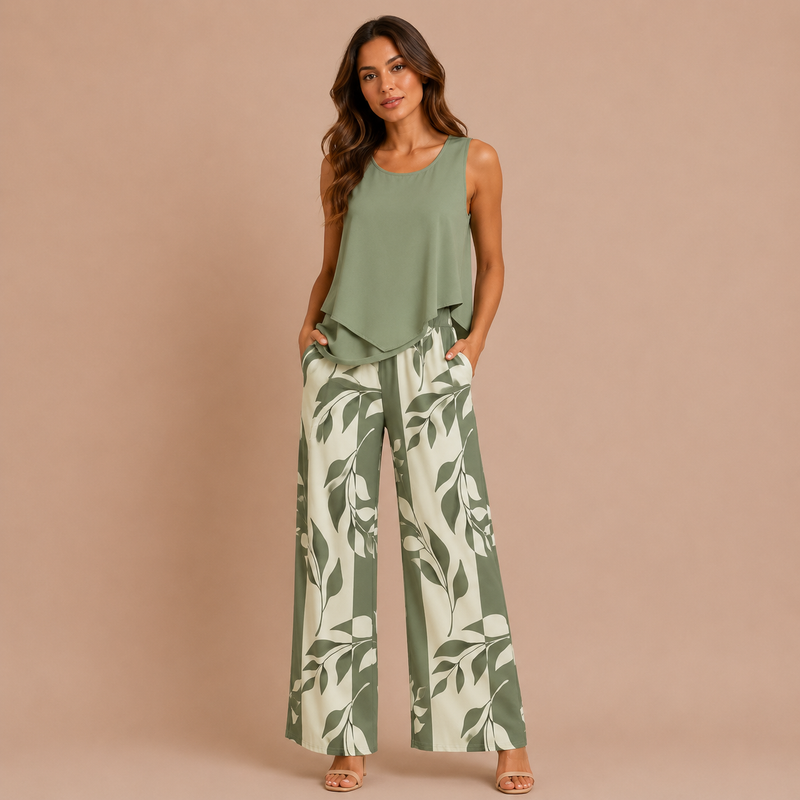 Cristina - Conjunto top asimétrico y pantalón palazzo