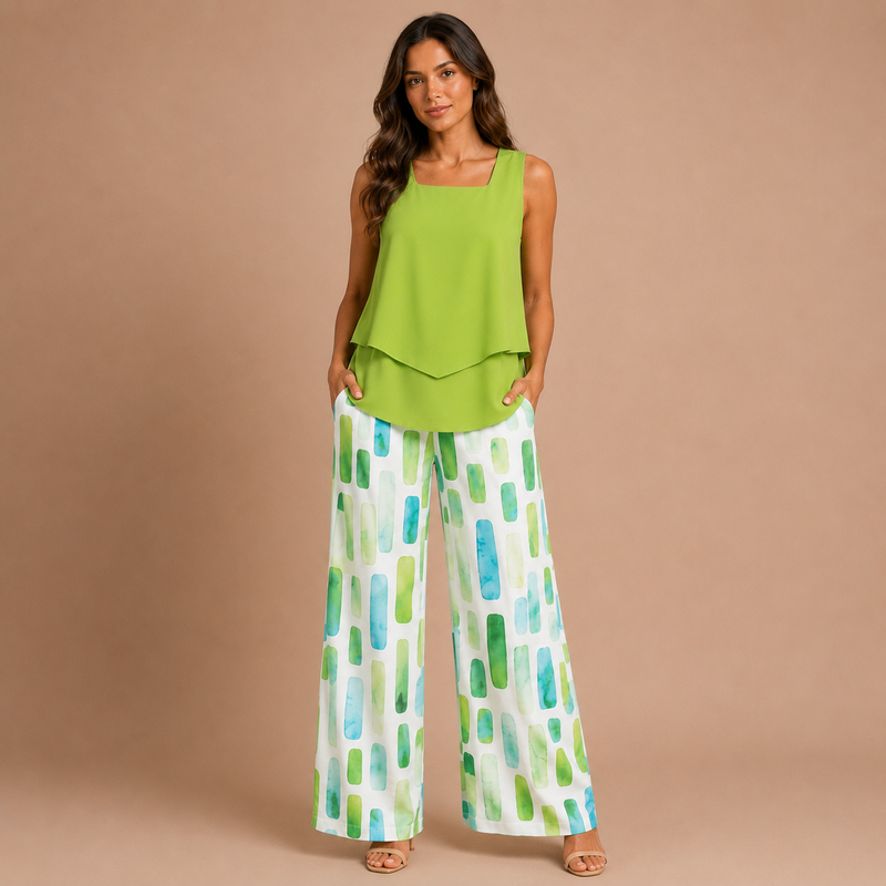Marisol - Conjunto top asimétrico y pantalón palazzo