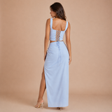 Aurora - Conjunto top escote cuadrado con falda satinada
