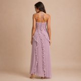 Olivia - Vestido halter plisado con volante asimétrico