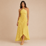Olivia - Vestido halter plisado con volante asimétrico