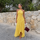 Olivia - Vestido halter plisado con volante asimétrico