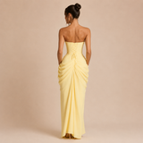 Eva - Vestido maxi strapless con fruncido lateral