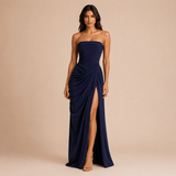 Eva - Vestido maxi strapless con fruncido lateral