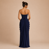 Eva - Vestido maxi strapless con fruncido lateral